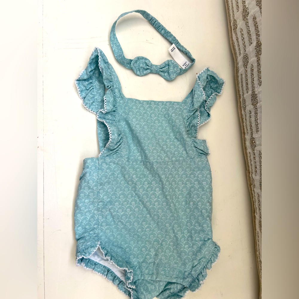 Janie and Jack Romper with Matching Headband *Like New* 6-12 mo